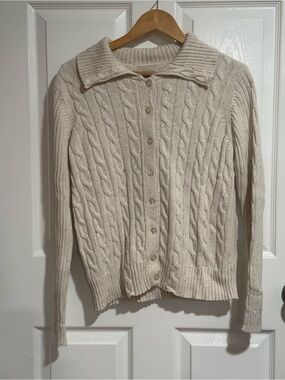 Studio Works Cream Cable-Knit Button Cardigan
